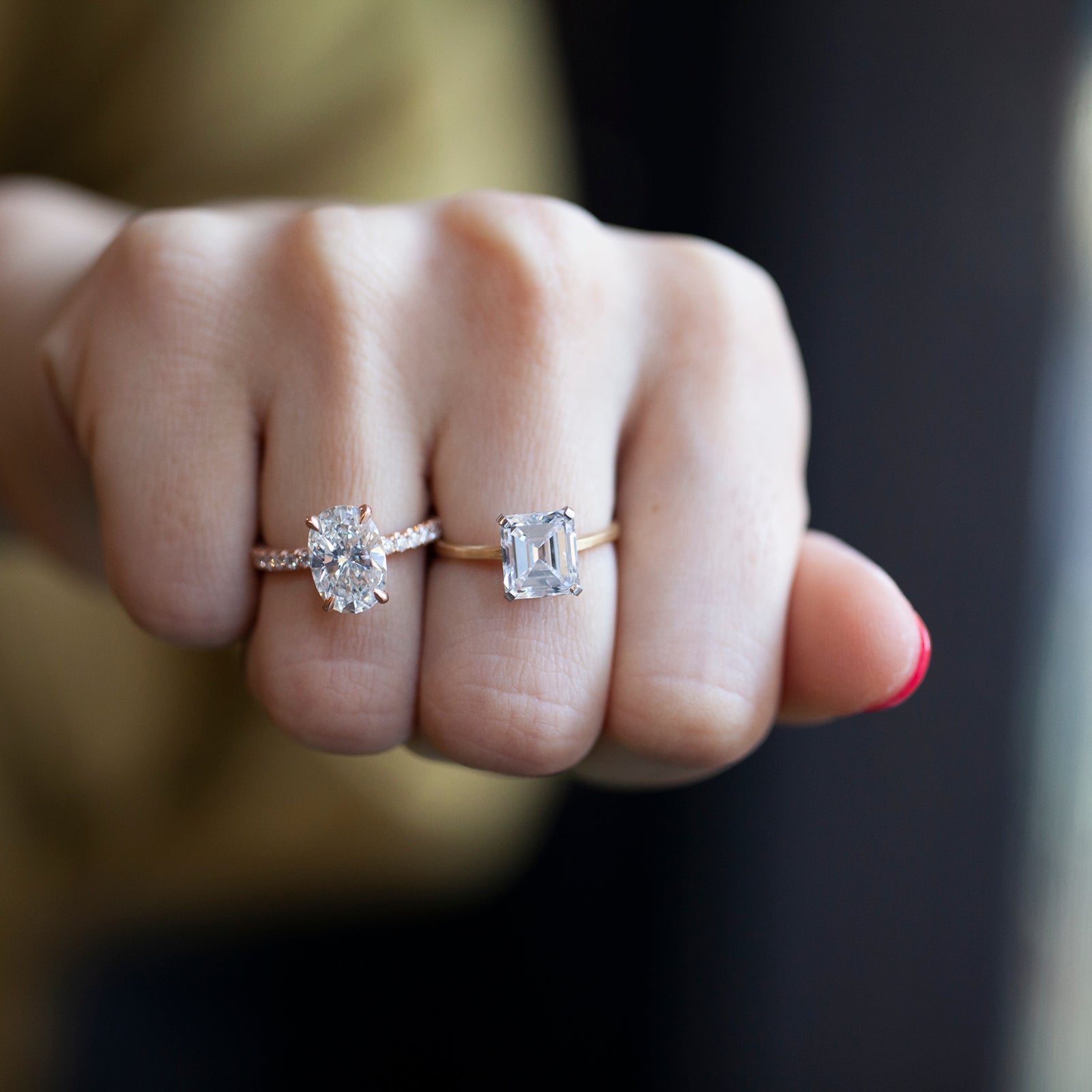 Platinum Low Profile Emerald Cut Engagement Ring – Plum