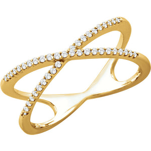 14KT YELLOW GOLD DIAMOND CROSSOVER RING