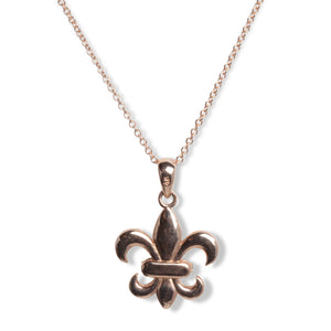 Reverse view of 14kt rose gold fleur-de-lis diamond pendant necklace