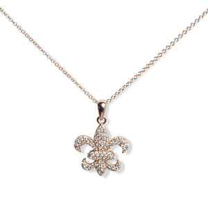 Contemporary 14kt rose gold fleur-de-lis pendant set with diamonds