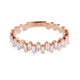 Close-up of 14kt rose gold staggered baguette diamond eternity band ring
